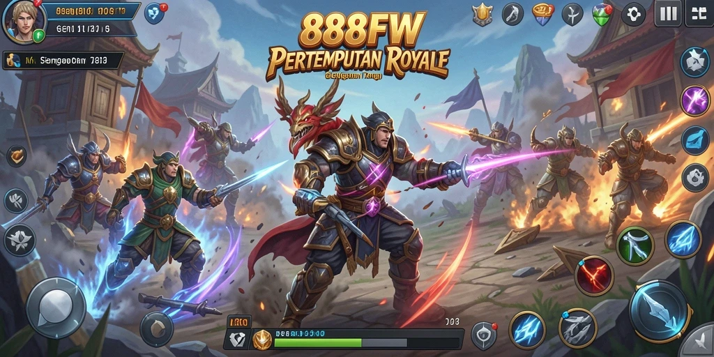 Screenshot gameplay seru 888FW yang menunjukkan aksi pertarungan Battle Royale.