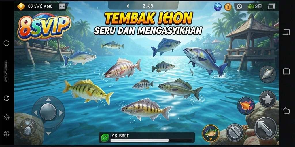 Screenshot menunjukkan aksi seru dalam game Tembak Ikan 8SVIP.