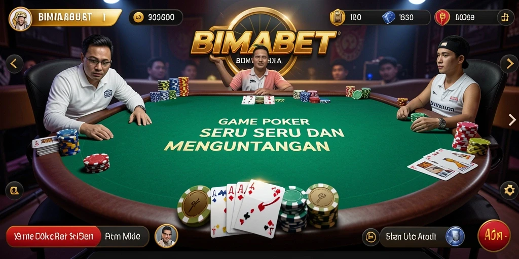 Tampilan gameplay poker di BIMABET yang penuh aksi.