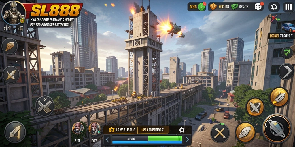 Tampilan gameplay seru dalam game Tower Defense SL888.