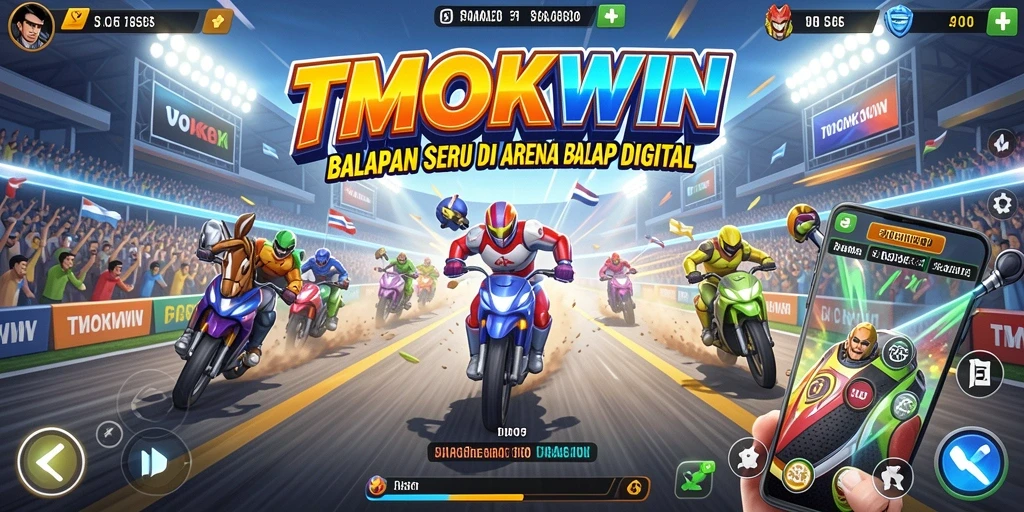 Screenshot gameplay TMOKWIN dengan balapan mendebarkan di trek yang menantang.